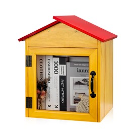 Outdoor Library Book Box Storage, Red Wooden Cabinet Little Literature Box for Neighborhoods Community and Schools Sharing Books, Newspapers, Flyers, Food and Art