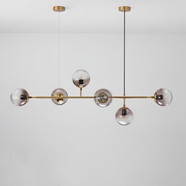 IBalody 6-Lights Pendant Light Modern Indoor Ceiling Chandelier Glass Globe Hanging Lamp Living Room Dining Room Restaurant Kitchen Island Chandeliers (Gold+Smoke Gray)