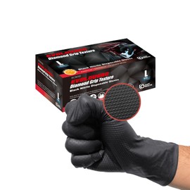 Safe Health HD Industrial Nitrile Black Disposable Gloves, Diamond Textured, 5.5 Mil, Case of 1000, Medium, Latex Free, Powder Free, Oil Grease Resistant, Automotive, Mechanic, Maintenance, Plumbing