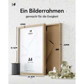 Heimlich® 1 x Picture Frame, DIN A4 21 x 30 cm, Natural Oak Wood Frame, 1 Pack, Document Frame, Small Collage, Wooden Picture Frame, Real Wood, Photo Frame