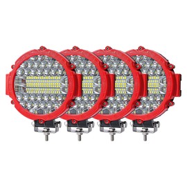 7 Inch Round LED Off Road Lights, 201W 10000lm LED Work Lights for Truck ATV UTV RV SXS Pickup Car Driving Light Bar Pods Headlight, Fog Tractors Lights Flood Spot Combo Beam (PACK OF 4 RED)