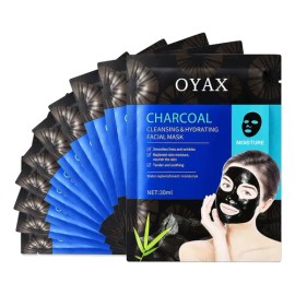 Kit 10 Mascarillas Coreanas Faciales Carbón Activado Ácido Hialurónico - Mascarilla Negra Facial De Tela Hidratante                                   