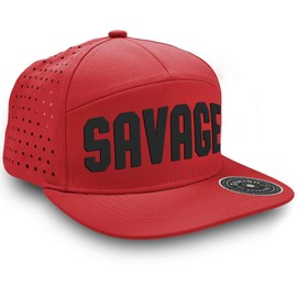 Savage Workout Hats for Men 7 Panel Laser Vented Classic Snapback Hat Gifts for Mens (RED)