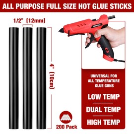 Arrow Full Size Hot Glue Sticks, 200 Pack Black Glue Gun Sticks, 4" and 1/2'' Diameter High Viscosity All-Purpose Glue Stick for DIY Art, Craft General Repairs, Festival Home Decoration