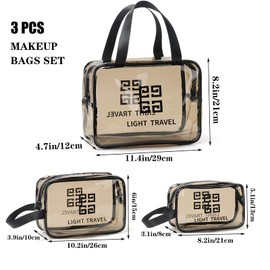 Transparent Cosmetic Bag, Carry-on Travel Zipper Pouch, 3-Piece Waterproof Cosmetic Bag, Clear Cosmetic Bag, Waterproof Bag, Suitable for Air Travel, Bathroom (Grey), gray