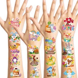 HOWAF 96pcs Easter Party Decoration Temporary Tattoos, Happy Easter Temporary Tattoos, Religions Easter He is Risen Waterproof Tattoos Stickers for Easter Spring Party Favors, Easter Bunny Egg Tattoos