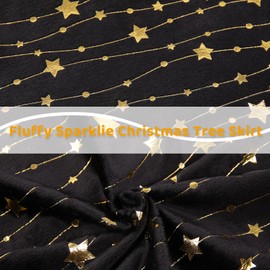 KONVINIT Black Christmas Tree Skirt Velvet Xmas Tree Skirt with Golden Star Christmas Tree Mat Blanket Floor Protector Luxury Christmas Tree Decorations