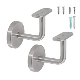 Top Hardware Steel Wall Mount Staircase Handrail Brackets w Base Flange Cover for Flat Surface Square Rectangle Top Rail Tube, Satin Finish, 2 Pack, HDR BRK ELBW FLT 2P, For Square Railing
