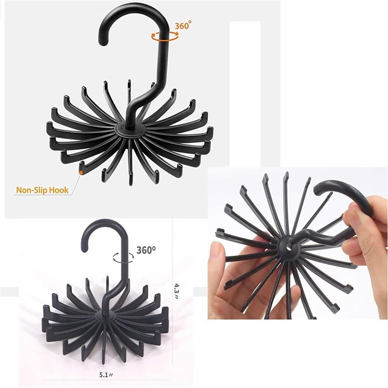 360 Degree Rotating Tie Rack - 21 Claw Plastic Hanger
