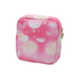 FuninCrea Reise Kosmetiktasche Farbverlauf Tragbar 14x14cm Lippenstift-Aufbewahrung Make Up Organizer mit Reißverschluss, wasserdichte Damenbinde Kleine Aufbewahrungstasche für Damen Mädchen (Rosa)