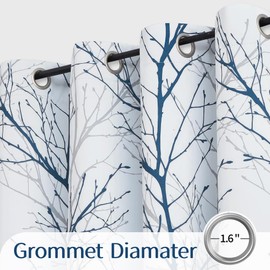FMFUNCTEX 100% Blackout Curtains for Living Room Bedroom, Curtains 96 Inches Long Blue Grey Tree Branch Print Window Curtain Drapes, Thermal Insulated Farmhouse Curtains, Grommet Top 2 Panels