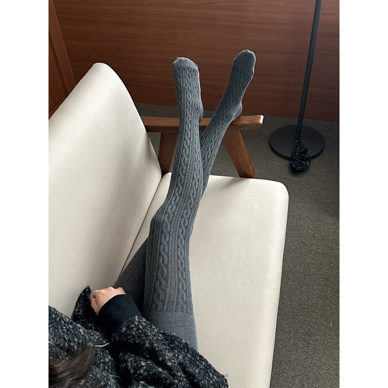 Women's knit stockings twisted cotton tights winter thermal knee socks