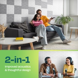 Ekkogo Acoustic Panels 18-Pack - Soundproof Wall Panels 12"X12"X0.4" Brick Style - Premium Sound Dampening - Easy Self-Adhesive Installation - White