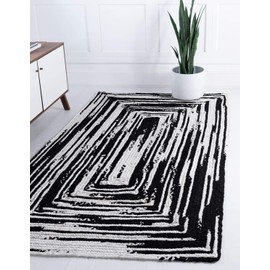 Unique Loom Braided Chindi Collection Casual Modern Black Area Rug (4' 0 x 6' 0)