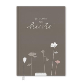 Eine der Guten A5 Diary - Undated Calendar, Hardcover Weekly Planner without Date, Vertical Layout, Diary for Flexible Starting, Grey Beige White with Flowers, Climate Neutral, FSC Paper