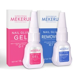 Mekerui(2 sets) New Upgrade Super Strong Nail Glue Gel and Quickly Nail Glue Remover Set Press on Nail,G1 Long-lasting 30+ Days Without UV Light,R1 Dropper-type Easily Remove Nail, Salon Professional