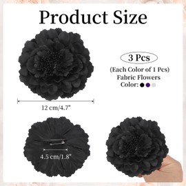 uxcell 3 Pcs Peony Flowers Hair Clip, 4.7 Inch Artificial Fabric Head Flower for Women Hair Pins Corsage DIY Crafts Clothing Wedding Birthday Party, Black/Purple/White