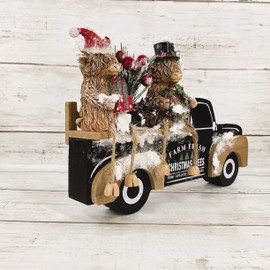 AGD Christmas Decor - Highland Scottish Cow Vintage Truck Figurine Decor