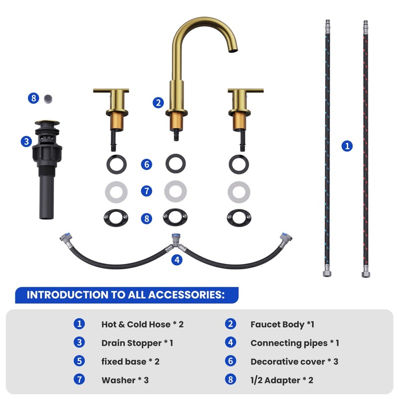 Bathroom Faucets for 3 Hole Sinks, Hurran 8 Inch Brushed