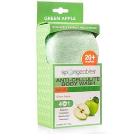 Spongeables Gel de baño anticelulítico en una esponja, reduce la apariencia de celulitis, hidratante y exfoliante para el cuerpo, aroma de manzana verde, más de 20 lavados, 1 unidad