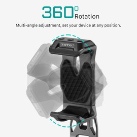 Tilta Tripod Phone Mount with 1/4"-20 Threads, Cell Phone Clamp Holder, 360° Rotation and 180° Tilts Adjustable Phone Mount for Cameras with Cold Shoe Receiver - Black TA-PMB5-1420K-B