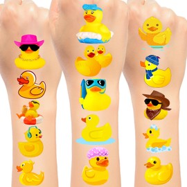 24 Sheets (144PCS) Rubber Duck Temporary Tattoos Rubber Duck Birthday Party Favors Decorations Supplies Cute Duck Tattoos Stickers for Kids Girls Boys Gifts Classroom School Prizes Goodies Bags