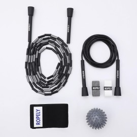Ropely Skipping Rope 6-in-1 Set Jump Rope Beginner Friendly Kit with Tangle Free Segmented Beaded Rope, PVC Speed Rope, Massage Ball, Resistance Band, and Handle Tape Ideal for Cardio Fitness, Boxing,