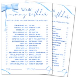 ZSHFMY Blue Bow Baby Shower Games for Boys, Would Mommy Rather Game Cards, Baby Shower Activity Gender Reveal Games Party Supplies, 30 Double-Sided Game Card Set -b15