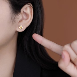 Reffeer Solid 925 Sterling Silver Plumeria Flower Stud Earrings for Women Earrings Girls Tiny Flower Stud Earrings (C-Rose Gold Plated)