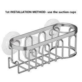 TESOT Sink Caddy Sponge Holder for Kitchen Sink 2 Suspension Options(Suction Cups and Adhesive Hook), SUS304 Stainless Steel, Silver