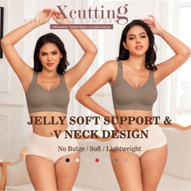 Xcutting Women's Plus Size Bras Wirefree Bras for Women Full Coverage No Underwire Everyday Bras Comfortable Bralette for Sagging Breasts (Coffee,5X-Large)