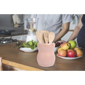 Palais Essentials Ceramic Utensil Crock Utensil Holder (Coral Orange Belly 7" High)