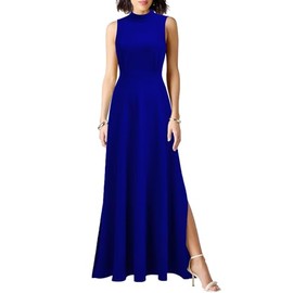WOOSEA Women Sleeveless High Neck Split Evening Cocktail A-Line Long Dress Royal Blue