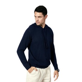 BEYOND FASHION Men's 100% Pure Cashmere Sweater Pocket Hoodie Pullover Navy Blue XXL