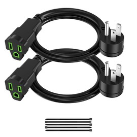 2 Pack Power Extension Cord 1FT/12Inch, Short 3 Prong Electric Extension Cable Outlet Saver, Single Outlet, Heavy Duty, Waterproof, Flexible, 16 AWG, 13A 125V, Indoor Wires for Home or Office - Black