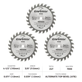 Enventor 3 Pack 4-1/2 Inch (115mm) Mini Circular Saw Blades 40T, 3/8 Inch (9.5mm) Arbor for Wood Cutting