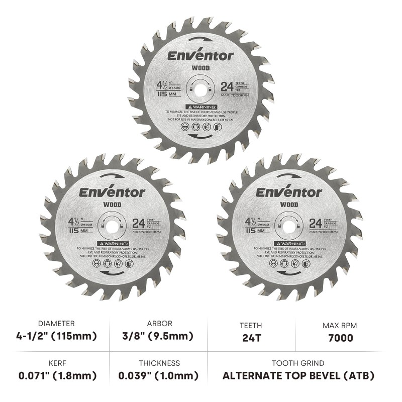 Enventor 3 Pack 4-1/2 Inch (115mm) Mini Circular Saw Blades