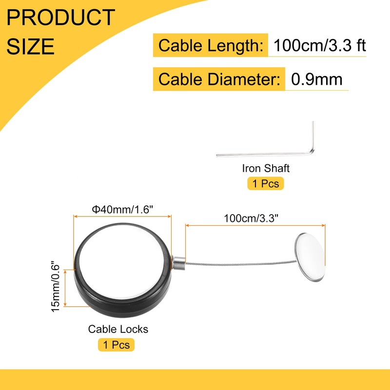 MECCANIXITY 3.3ft Retractable Cable Lock with Round Patch Remote Control