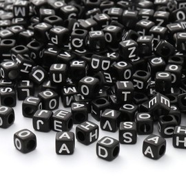 ToBeIT Acrylic Alphabet Letter A-Z Cube Beads 1000 pcs for Jewelry Making, Bracelets, Necklaces(6mm) (Black)