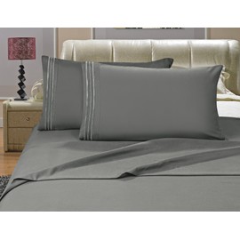 Elegant Comfort Bedding Collection 4-Piece Bed Sheet Set 1500 Premier Hotel Quality Wrinkle Free with Deep Pockets, California King, Gray