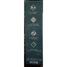 Live Infinitely BPA Free Water Bottle with Time Marker,Fruit Infuser Screen&Shaker Blending Ball