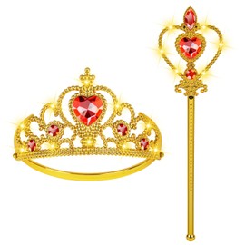 Vicloon 2PCS Light Up Princess Crown and Wands, Princess Dress Up Accessories for Little Girls, Princess Tiara Jewelry Toy for 3-6 Girl Christmas Birthday Cosplay Crown