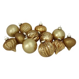 Northlight 12ct Gold Mercury Glass Christmas Ornament Set 3"