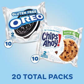 OREO Chocolate Sandwich Cookies & CHIPS AHOY! Chocolate Chip Cookies Gluten Free Cookies Variety Pack, 20 Snack Packs