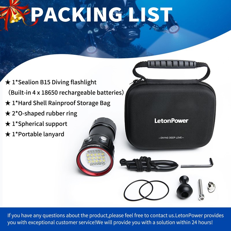 LetonPower B15 Dive Light Underwater Flashlight 8000Lumens Underwater Video Lights