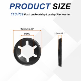 sourcing map 110Pcs Internal Tooth Lock Washers, M12 ID 25mm OD Star Locking Washer Quick Speed Retaining Clips Fasteners for Machinery, Automobile, Industrial Use, Flipped Edge
