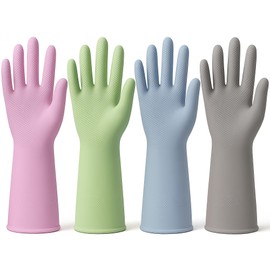 Rubber Cleaning Dishwashing Gloves 4 Pairs Reusable Kitchen Glove for Washing Dishes & Household Bathroom Cleaning Dish Gloves for Women Men Anti-Slip Grip Waterproof and Long-lasting Colorful L