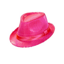WIDMANN 0078R - Fedora with Sequins Adult Unisex, Hat, Neon, Disco, Pink Night, Pride, Carnival, Theme Parties, One Size, Fluorescent Pink Color