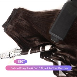 MEYOFUN Dark Brown Clip in Hair Extensions, 16 Inch 90g, 2 Dark Brown Hair Extensions Real Human Hair, Invisible Seamless Remy Human Hair Clip Extensions for Women 8pcs Per Set with Double Weft