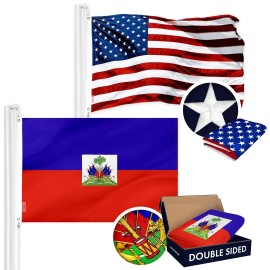 UD_G128 Combo Pack: USA American Flag Single Sided & Haiti Haitian Flag Double Sided 3x5 Ft Embroidered 210D Polyester, Indoor/O